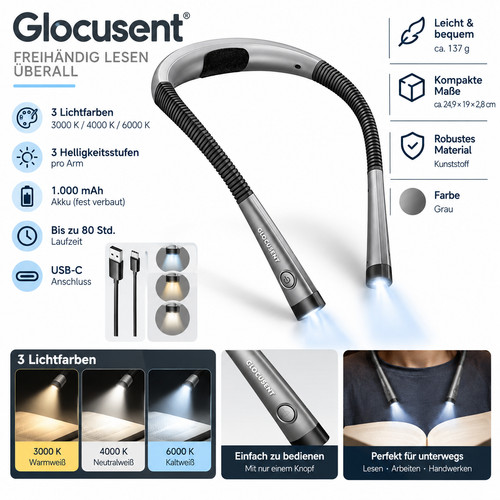 Glocusent led leselampe hals - glocusent,